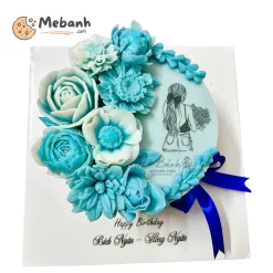 Bánh rau câu hoa xanh và cô gái