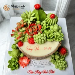 Bánh rau câu sen đá sinh nhật tông xanh đỏ