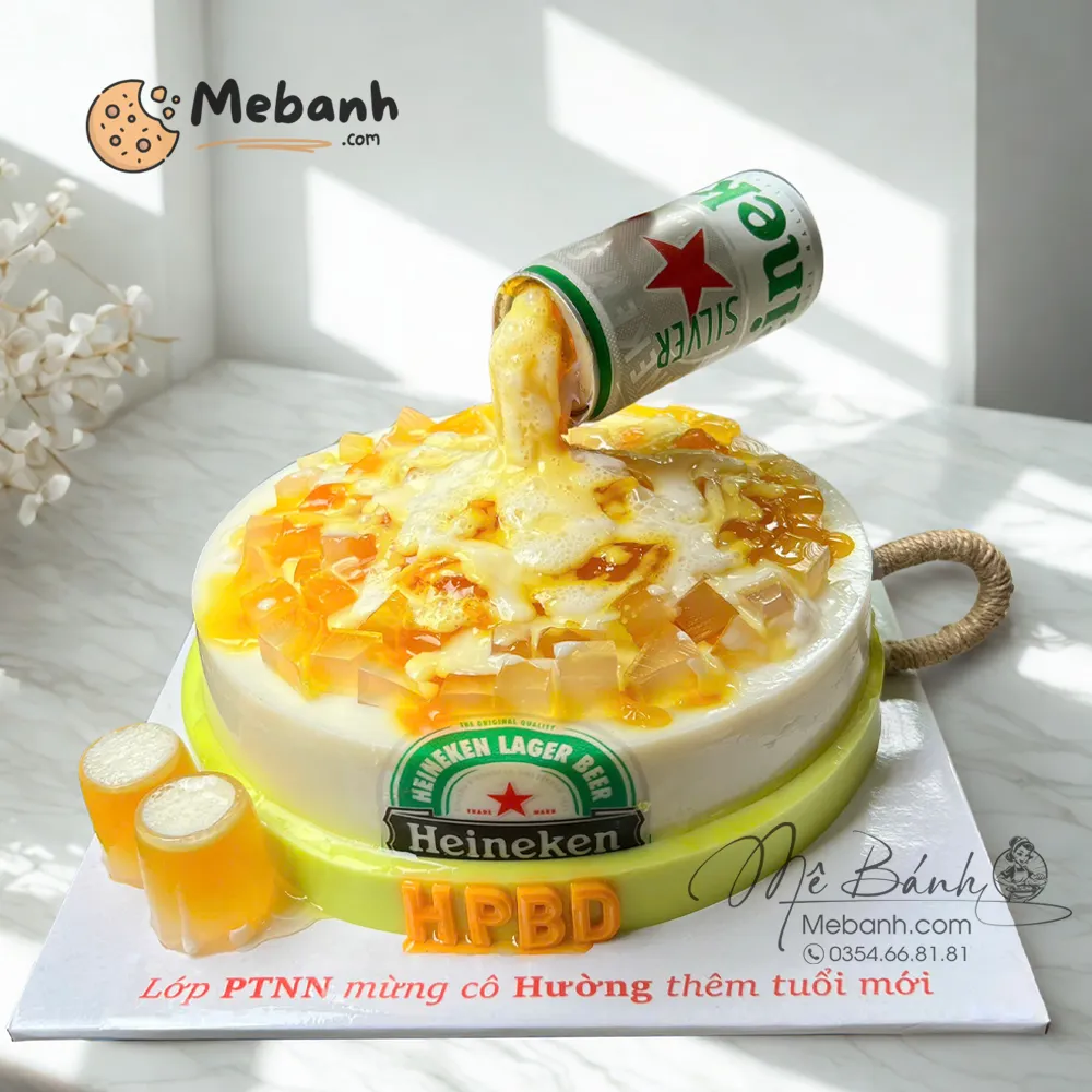 Bánh rau câu Bia Heineken nổi bọt sinh nhật