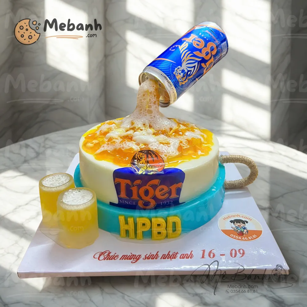 Bánh rau câu Bia Tiger nổi bọt sinh nhật