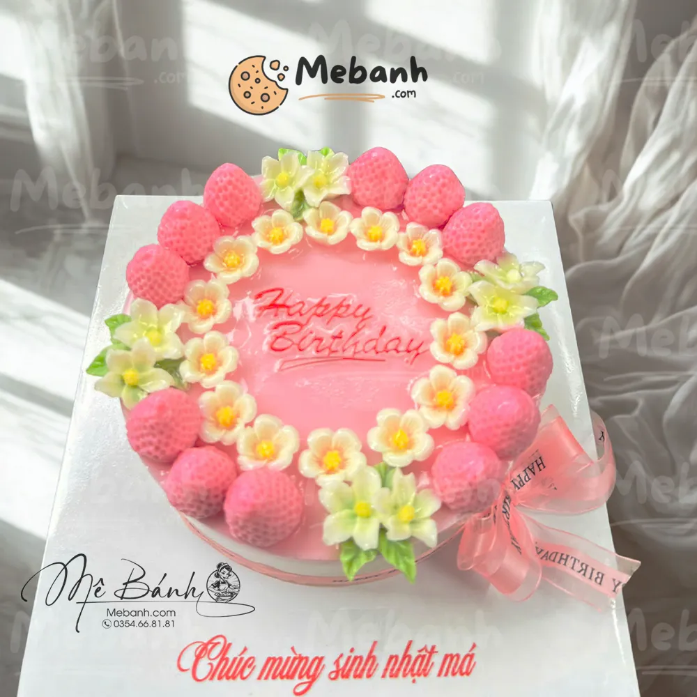 Bánh rau câu dâu tây hồng sinh nhật Biên Hòa