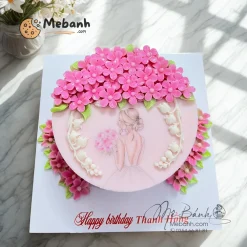 Bánh sinh nhật cô gái và hoa hồng