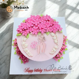 Bánh sinh nhật cô gái và hoa hồng