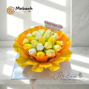 Bánh rau câu sinh nhật bó hoa hồng vàng