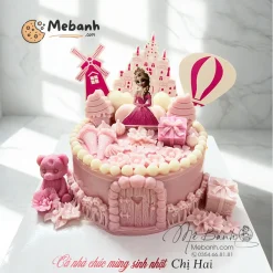 Bánh rau câu công chúa lâu đài sinh nhật bé gái