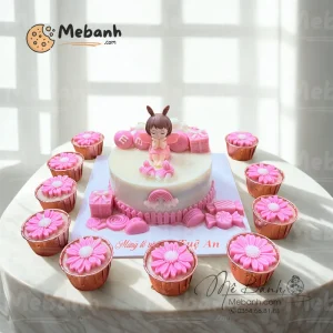 Bánh Rau Câu Thiên Thần Màu Hồng Mừng Thôi Nôi Bé Gái