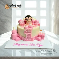 Bánh rau câu thôi nôi bé gái màu hồng